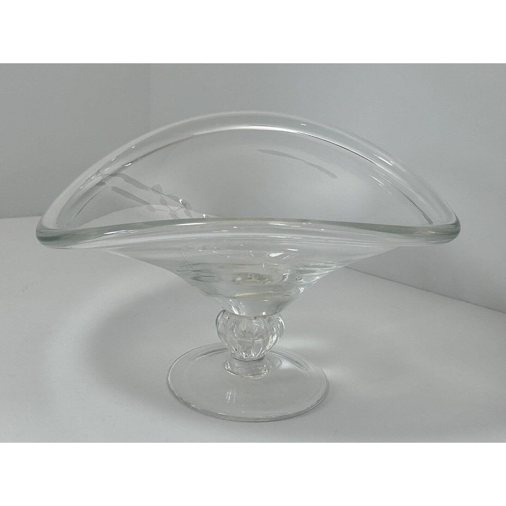 Art Glass Bowl Decor Candy Dish W/‎ Pedestal Clear Mid Century Modern Hand Blown